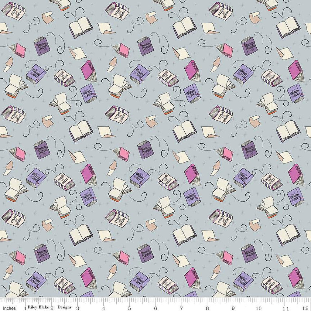 SALE Spooky Schoolhouse Spellbooks  SC13203 Silver SPARKLE - Riley Blake Designs - Halloween Books Silver SPARKLE - Quilting Cotton Fabric