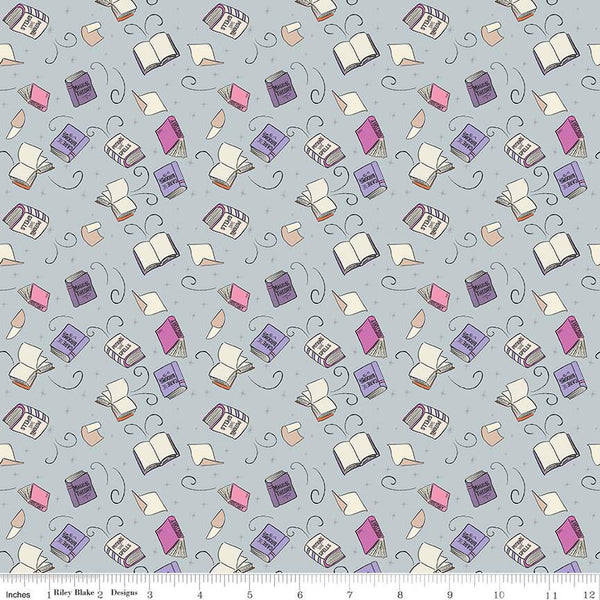 SALE Spooky Schoolhouse Spellbooks  SC13203 Silver SPARKLE - Riley Blake Designs - Halloween Books Silver SPARKLE - Quilting Cotton Fabric