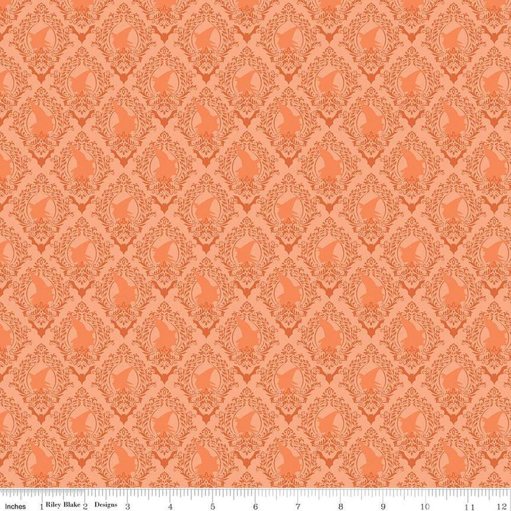 Spooky Schoolhouse Damask C13204 Orange - Riley Blake Designs - Halloween Witches Bats - Quilting Cotton Fabric