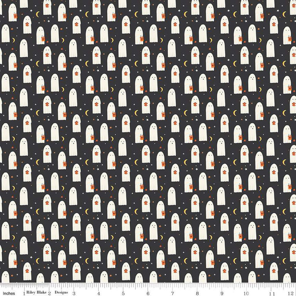 SALE Hey Bootiful Sheet Ghosts GC13132 Charcoal GLOW-in-the-DARK - Riley Blake - Halloween - Quilting Cotton Fabric