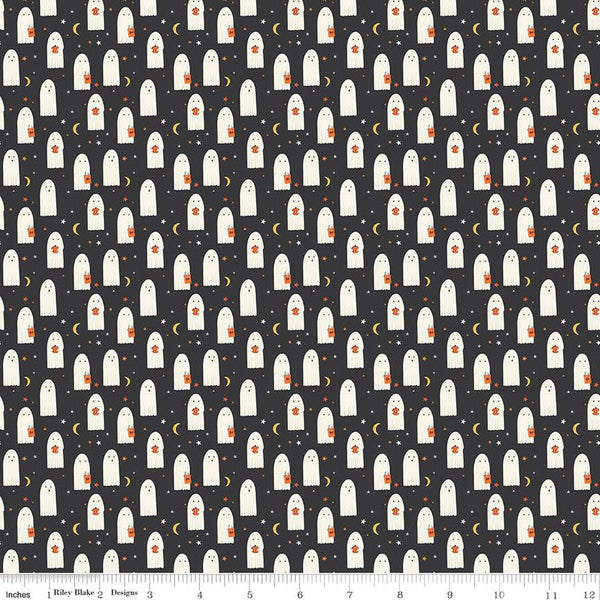 SALE Hey Bootiful Sheet Ghosts GC13132 Charcoal GLOW-in-the-DARK - Riley Blake - Halloween - Quilting Cotton Fabric