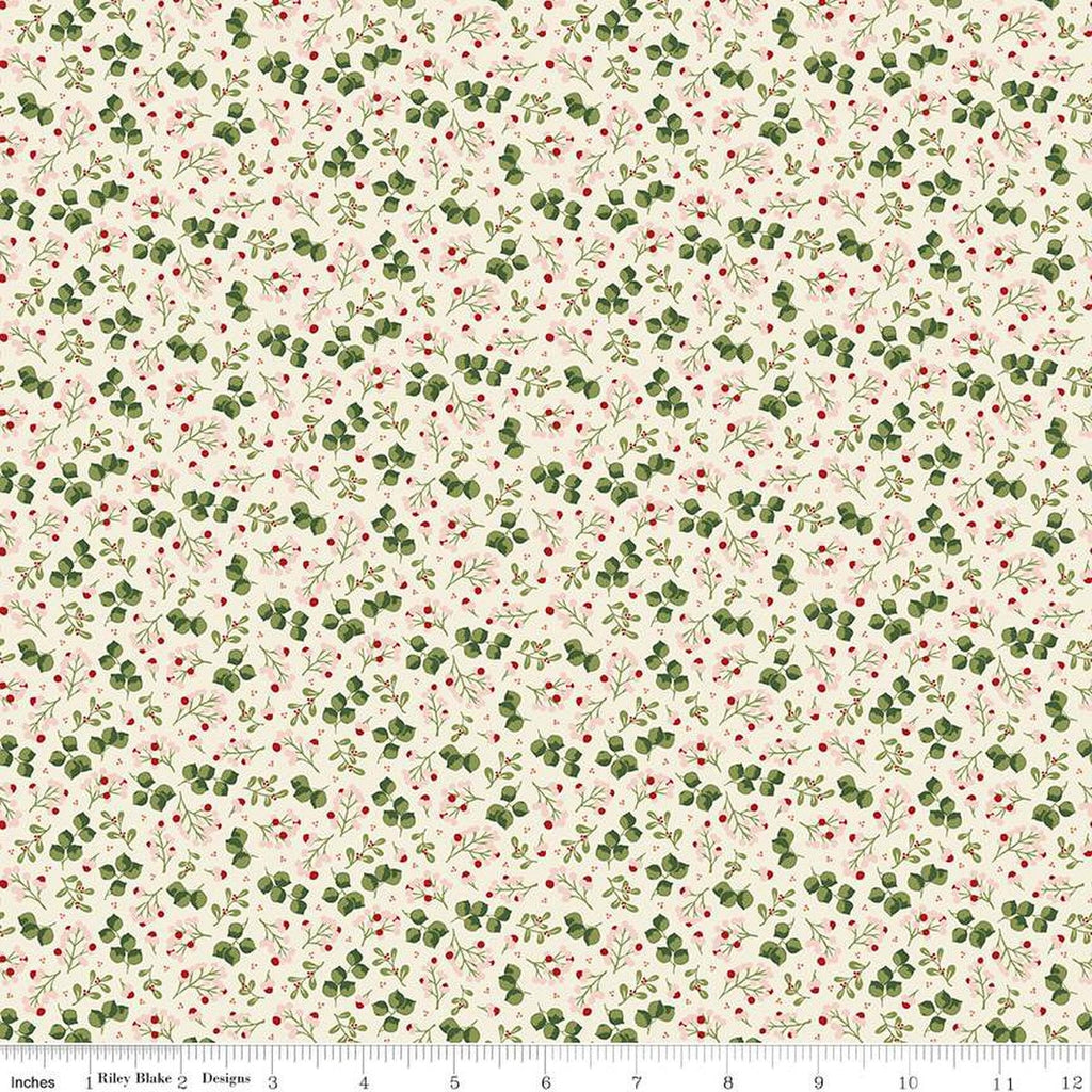 Yuletide Forest Berry Sprigs C13543 Cream - Riley Blake Designs - Christmas Leaves Berries - Quilting Cotton Fabric