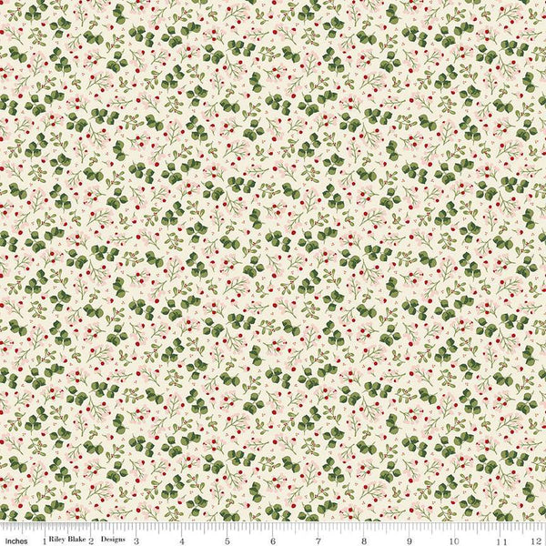 Yuletide Forest Berry Sprigs C13543 Cream - Riley Blake Designs - Christmas Leaves Berries - Quilting Cotton Fabric