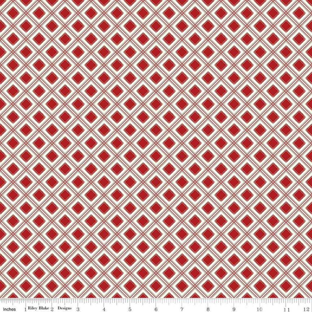 SALE Yuletide Forest Plaid C13546 Red - Riley Blake Designs - Christmas Red/Cream Diagonal - Quilting Cotton Fabric