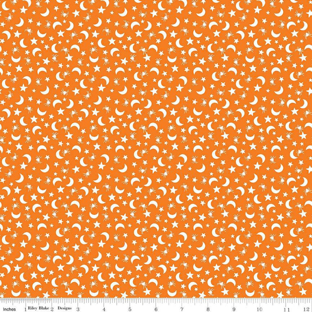SALE Fright Delight Moons and Stars C13233 Orange - Riley Blake Designs - Halloween - Quilting Cotton Fabric