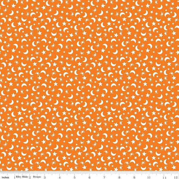 SALE Fright Delight Moons and Stars C13233 Orange - Riley Blake Designs - Halloween - Quilting Cotton Fabric