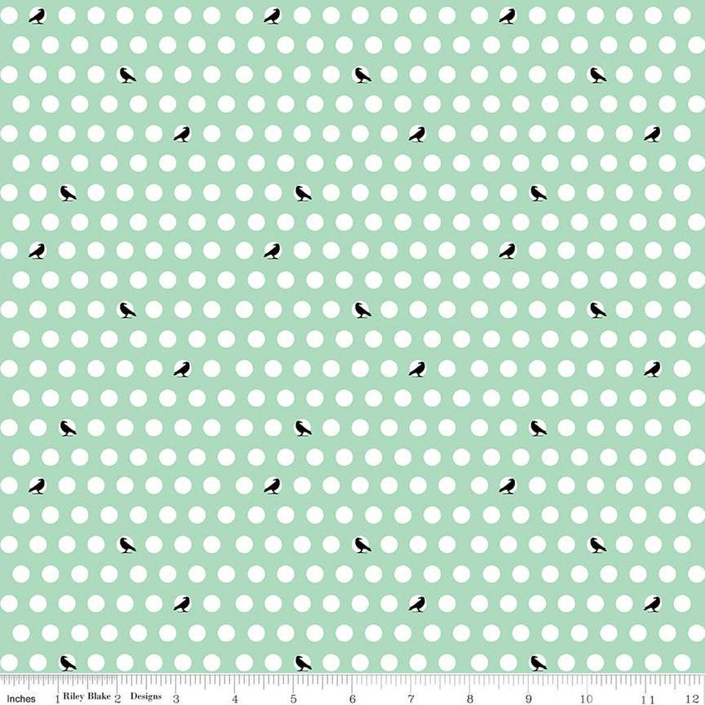 SALE Haunted Adventure Dots and Crows C13113 Caribbean - Riley Blake Designs - Halloween Birds White Polka Dots - Quilting Cotton Fabric