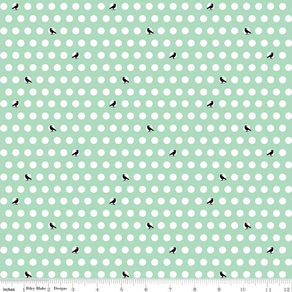 SALE Haunted Adventure Dots and Crows C13113 Caribbean - Riley Blake Designs - Halloween Birds White Polka Dots - Quilting Cotton Fabric