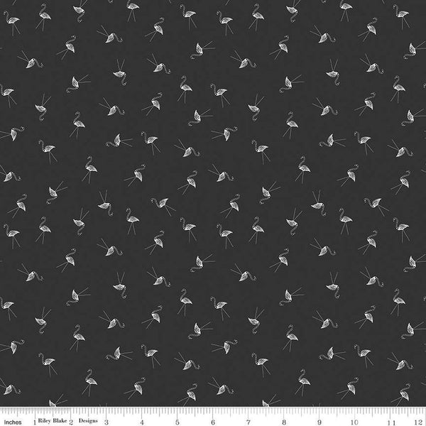 SALE Haunted Adventure Skelton Flamingos C13114 Charcoal - Riley Blake Designs - Halloween Bird Birds - Quilting Cotton Fabric