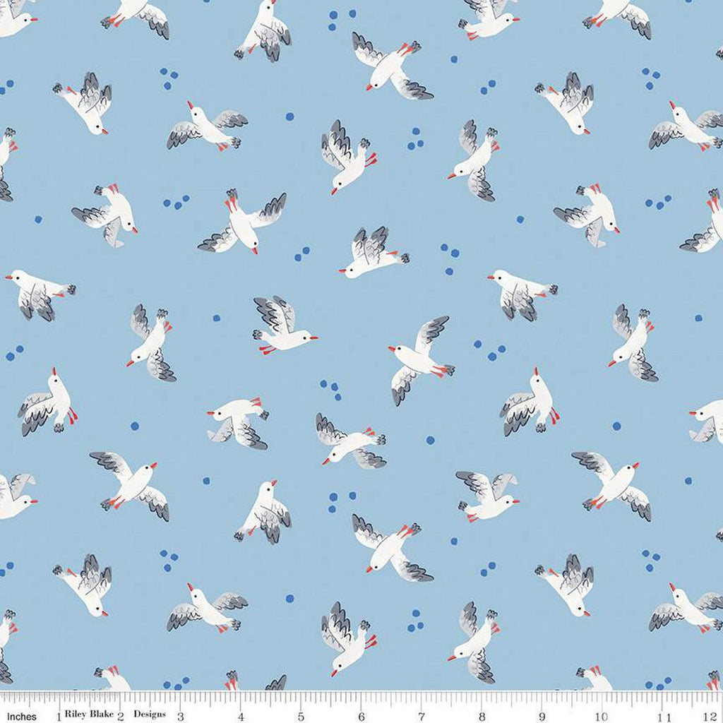 Lost at Sea Seagulls Flight C13401 Sky - Riley Blake Designs - Bird Birds Dots - Quilting Cotton Fabric