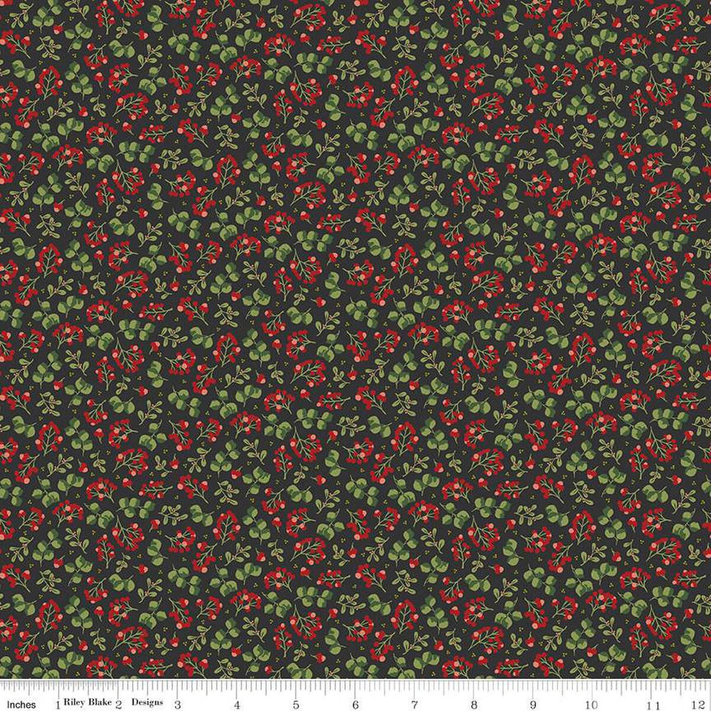 SALE Yuletide Forest Berry Sprigs C13543 Charcoal - Riley Blake Designs - Christmas Leaves Berries - Quilting Cotton Fabric