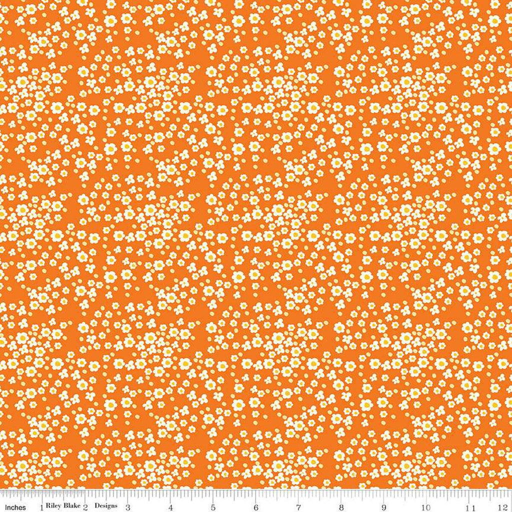 SALE Adel in Summer Daisy C13393 Orange - Riley Blake Designs - Floral Flowers Daisies Dots - Quilting Cotton Fabric