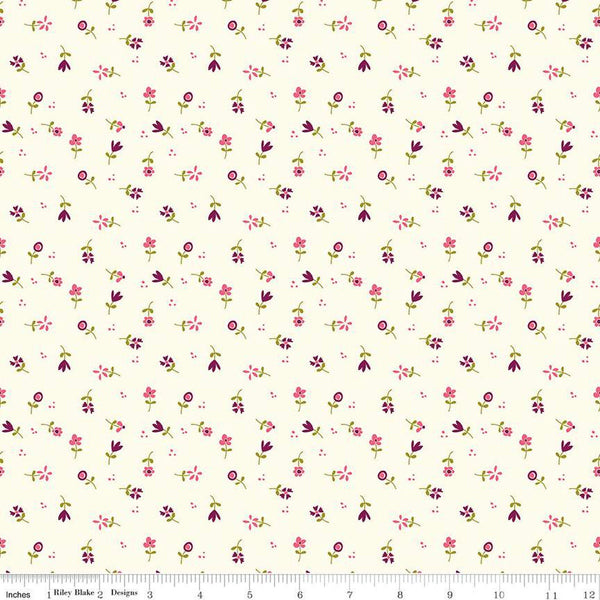 10" End of Bolt - Adel in Summer Flower Toss C13396 Cream - Riley Blake Designs - Floral Flowers - Quilting Cotton Fabric