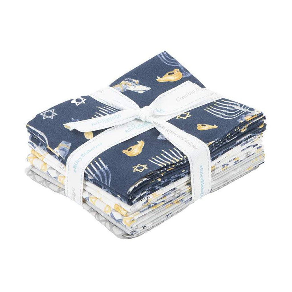 SALE Hanukkah Nights Fat Quarter Bundle 9 pieces - Riley Blake Designs - Pre cut Precut - Quilting Cotton Fabric
