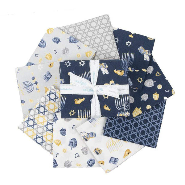 SALE Hanukkah Nights Fat Quarter Bundle 9 pieces - Riley Blake Designs - Pre cut Precut - Quilting Cotton Fabric