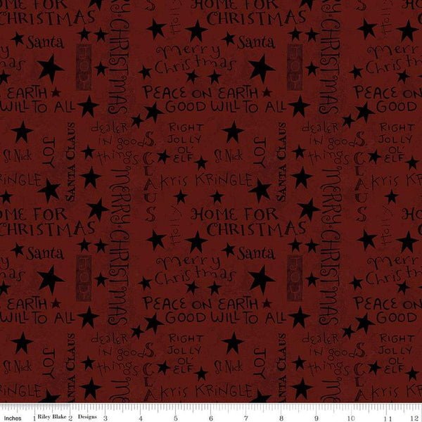 SALE Kringle Words C13446 Red - Riley Blake Designs - Christmas Folk Art Text - Quilting Cotton Fabric