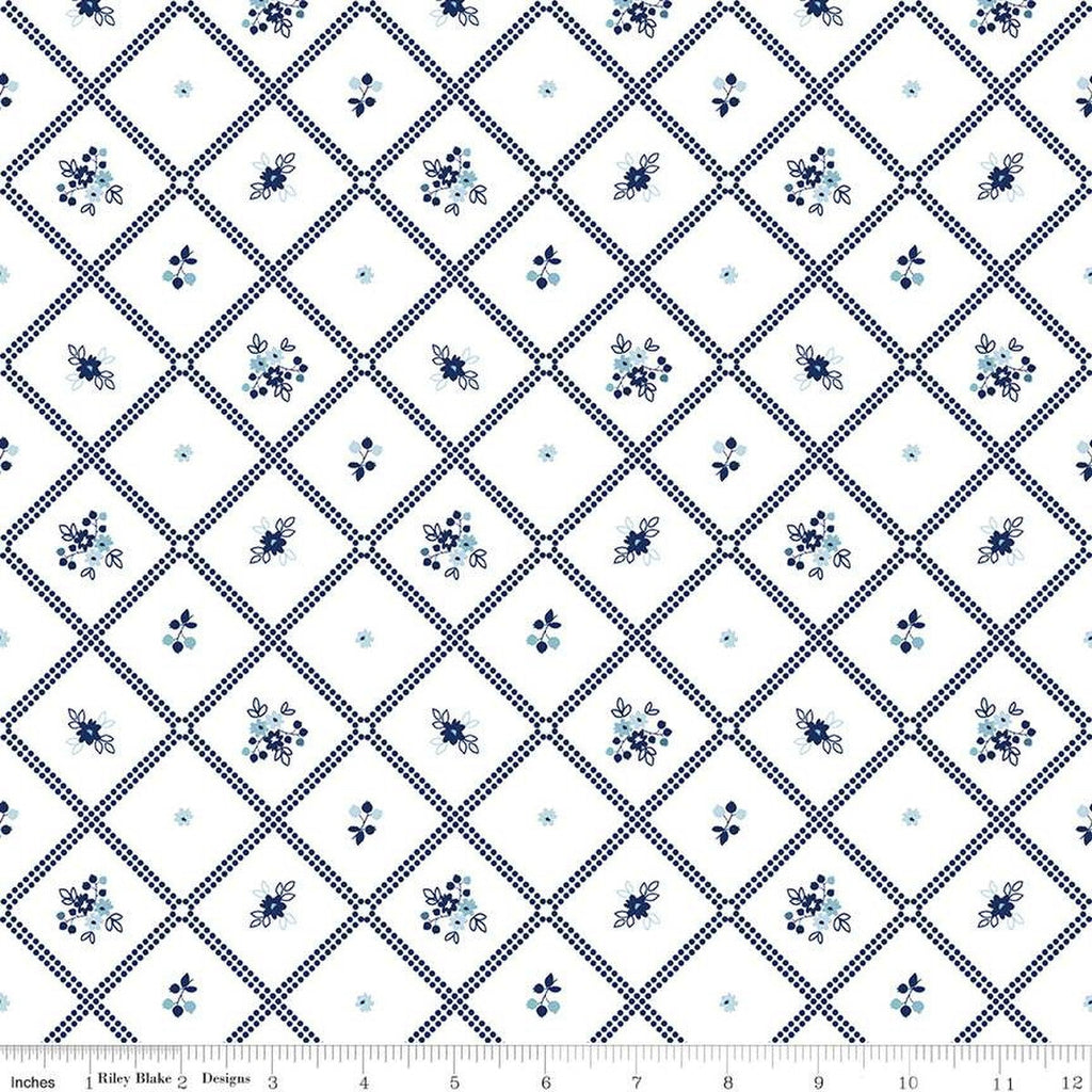 SALE Simply Country Dot Grid C13412 White - Riley Blake Designs - Geometric Lattice Floral Flowers - Quilting Cotton Fabric