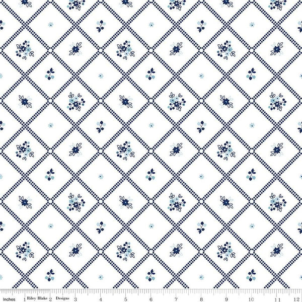 SALE Simply Country Dot Grid C13412 White - Riley Blake Designs - Geometric Lattice Floral Flowers - Quilting Cotton Fabric