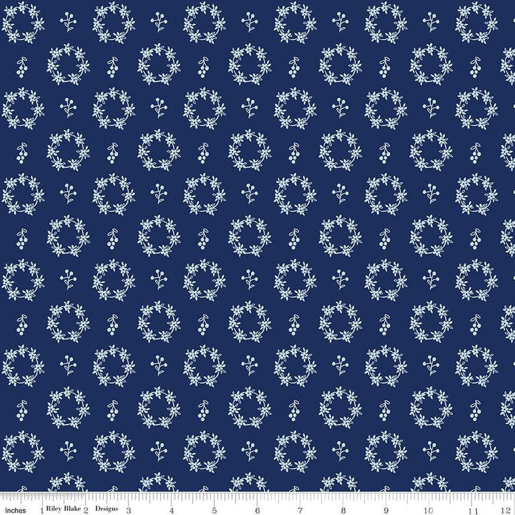 SALE Simply Country Wreaths C13414 Navy - Riley Blake Designs - Floral Flowers Leaves Berries - Quilting Cotton Fabric
