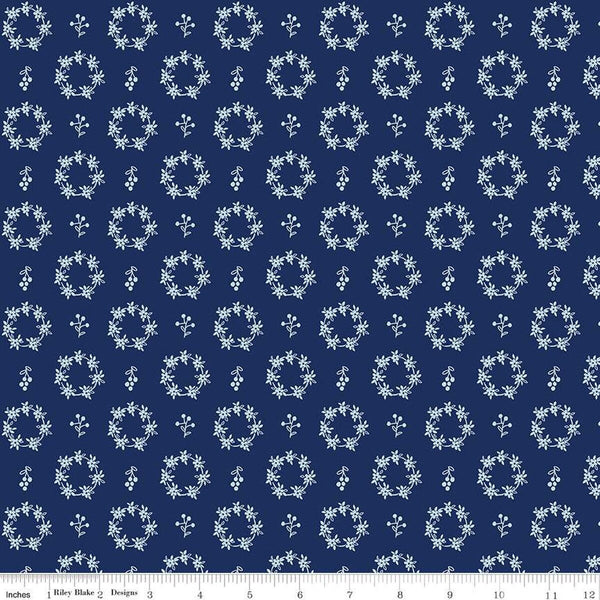 SALE Simply Country Wreaths C13414 Navy - Riley Blake Designs - Floral Flowers Leaves Berries - Quilting Cotton Fabric