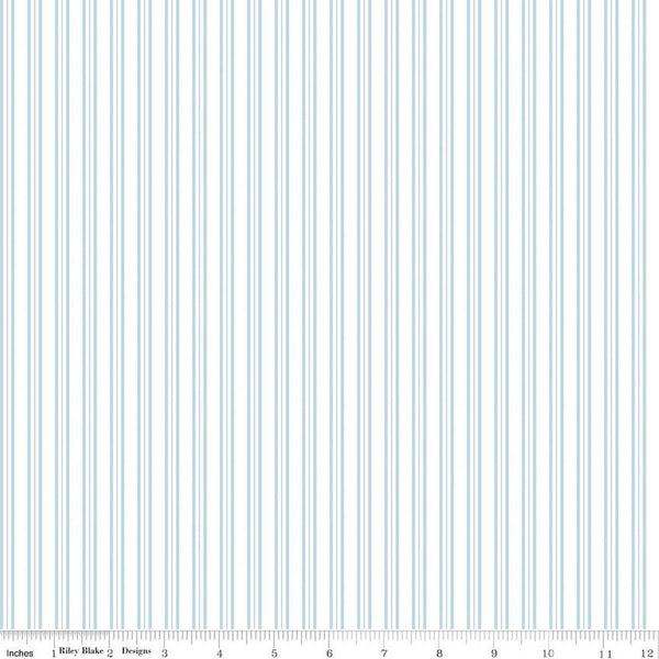 17" End of Bolt - Simply Country Stripes C13415 White - Riley Blake Designs - Blue White Striped Stripe - Quilting Cotton Fabric