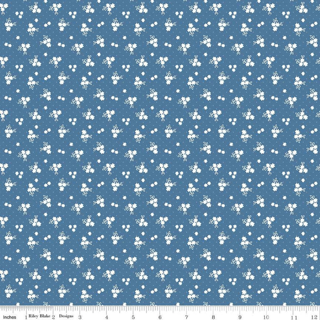 SALE Simply Country Floral C13416 Denim - Riley Blake Designs - Dots White Flowers - Quilting Cotton Fabric