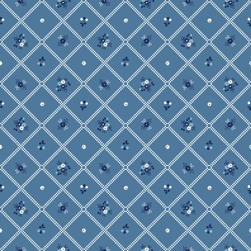 SALE Simply Country Dot Grid C13412 Denim - Riley Blake Designs - Geometric Lattice Floral Flowers - Quilting Cotton Fabric