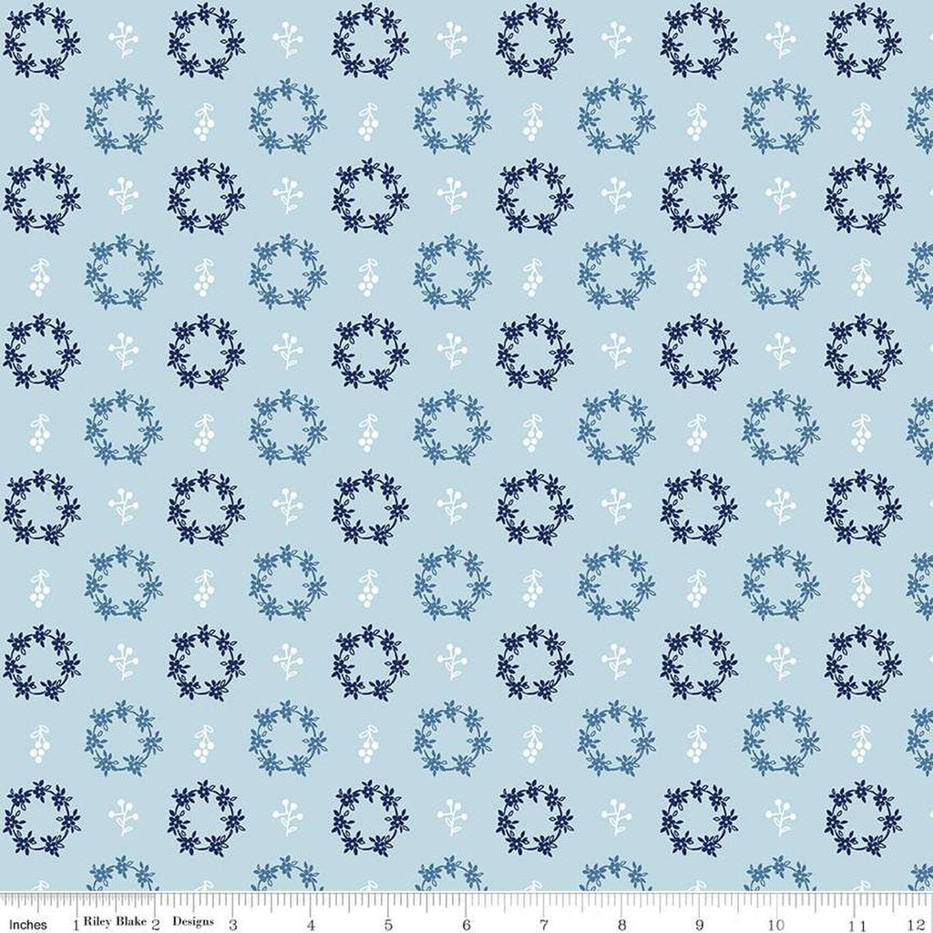 SALE Simply Country Wreaths C13414 Blue - Riley Blake Designs - Floral Flowers Leaves Berries - Quilting Cotton Fabric