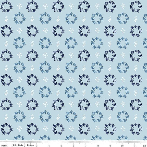 SALE Simply Country Wreaths C13414 Blue - Riley Blake Designs - Floral Flowers Leaves Berries - Quilting Cotton Fabric