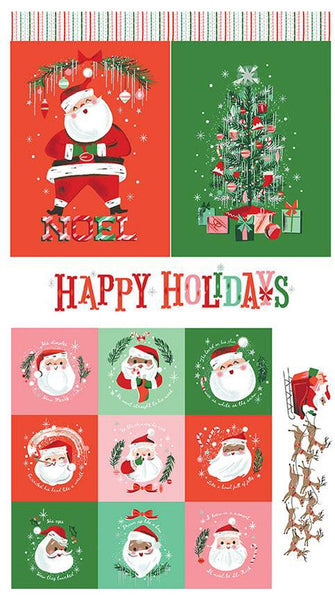 Twas Happy Holidays Panel SPARKLE - Riley Blake - Christmas Gift Bags Pillows Quilt Squares Silver SPARKLE - Quilting Cotton Fabric