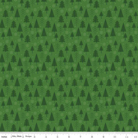 SALE The Magic of Christmas Trees C13642 Green - Riley Blake Designs - Pine Trees Snowflakes Dots - Quilting Cotton Fabric