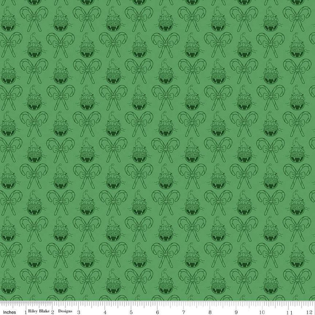 SALE Christmas with Scaredy Cat Cat and Canes C13534 Green - Riley Blake Designs - Santa Hats Candy Canes - Quilting Cotton Fabric