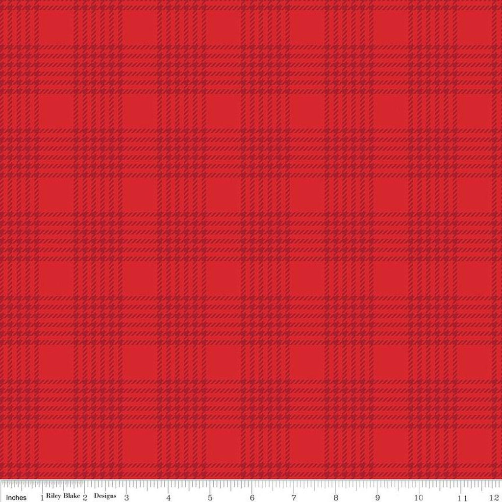 SALE Peace on Earth Plaid C13454 Red - Riley Blake Designs - Christmas Houndstooth Design - Quilting Cotton Fabric