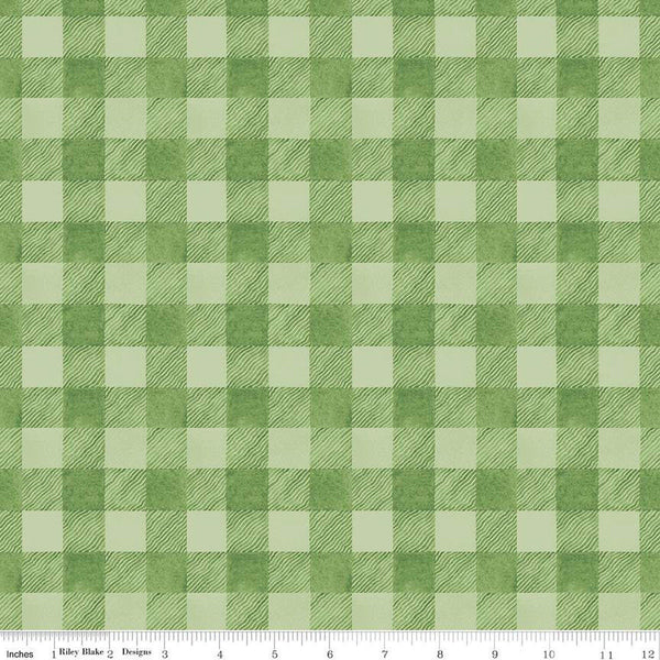 SALE White as Snow Buffalo Plaid C13562 Green - Riley Blake Designs - Christmas 3/4" Check Checks - Quilting Cotton Fabric