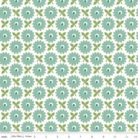 3 yard cut- Home Town WIDE BACK WB13601 Heirloom Sea Glass - Riley Blake - 107/108" Wide Floral Flowers - Lori Holt - Quilting Cotton Fabric