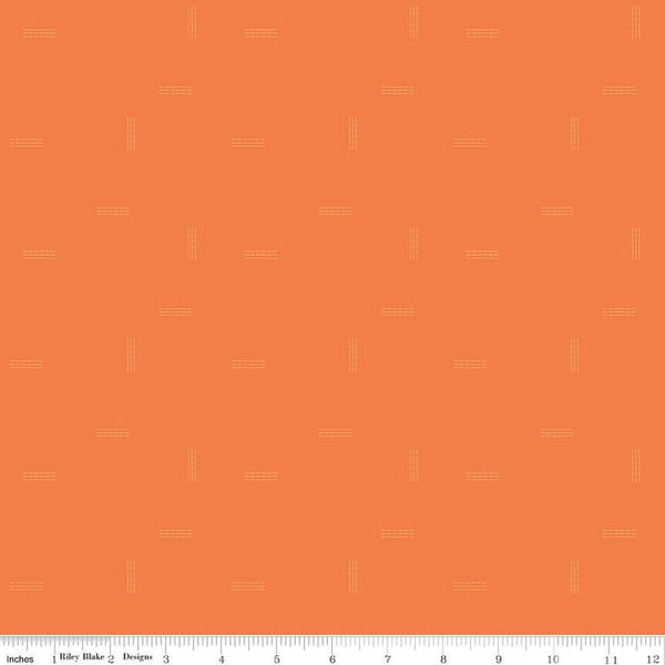 CLEARANCE Make Stitched Up C13425 Orange - Riley Blake Designs - Dashed Lines Tone-on-Tone - Quilting Cotton Fabric