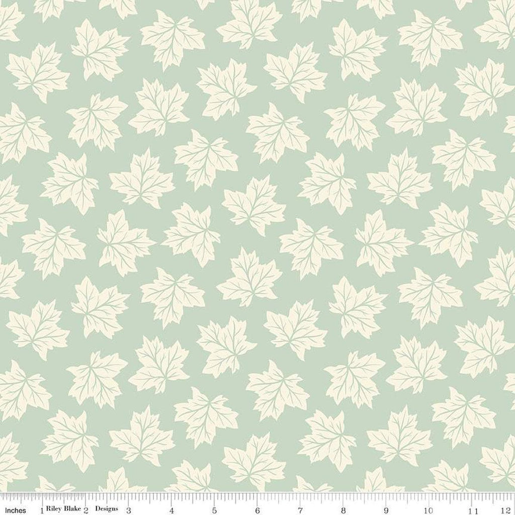 SALE Shades of Autumn Leaves C13472 Tea Green by Riley Blake Designs - Thanksgiving Fall Cream Leaves - Quilting Cotton Fabric