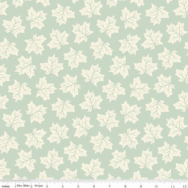 SALE Shades of Autumn Leaves C13472 Tea Green by Riley Blake Designs - Thanksgiving Fall Cream Leaves - Quilting Cotton Fabric