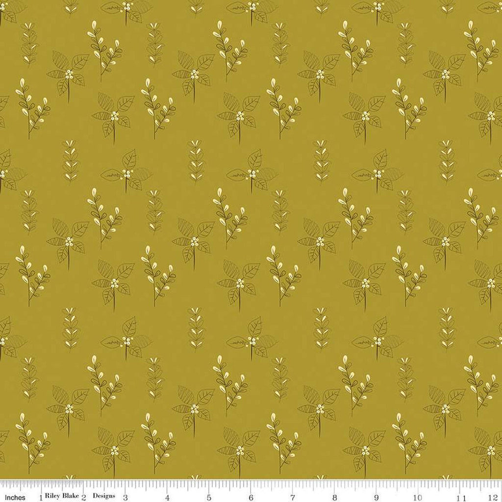 SALE Fall's in Town Drawing C13513 Green by Riley Blake Designs - Thanksgiving Autumn Leaves - Quilting Cotton Fabric