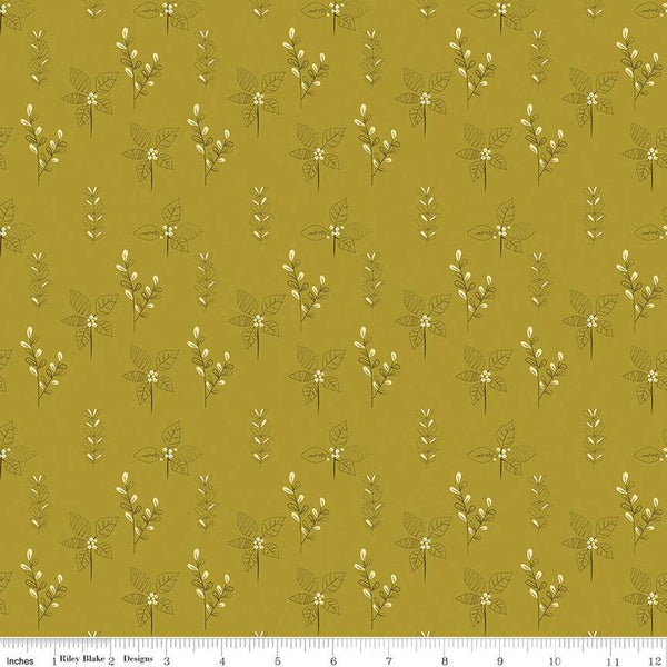 SALE Fall's in Town Drawing C13513 Green by Riley Blake Designs - Thanksgiving Autumn Leaves - Quilting Cotton Fabric