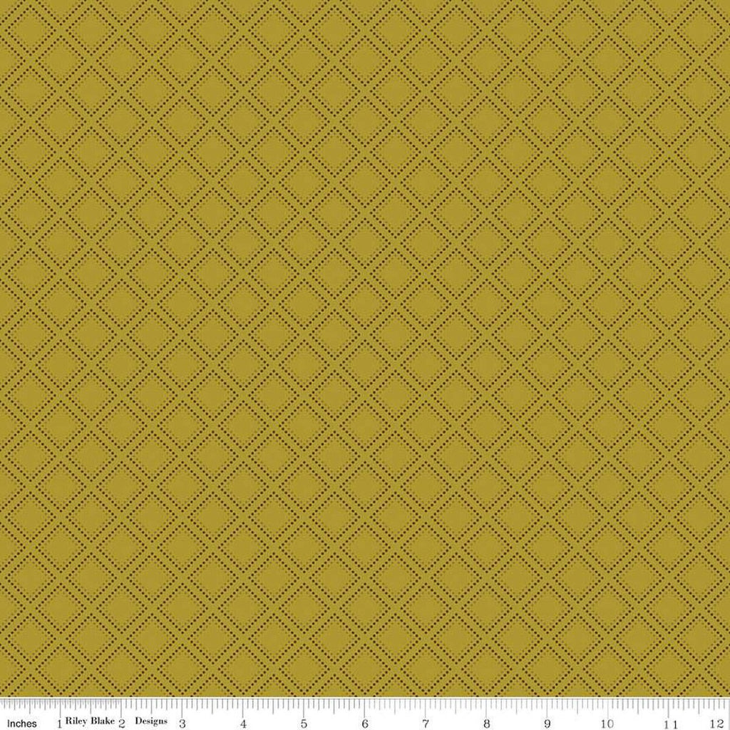 SALE Fall's in Town Grid C13517 Green by Riley Blake Designs - Thanksgiving Autumn Lattice Squares Geometric - Quilting Cotton Fabric