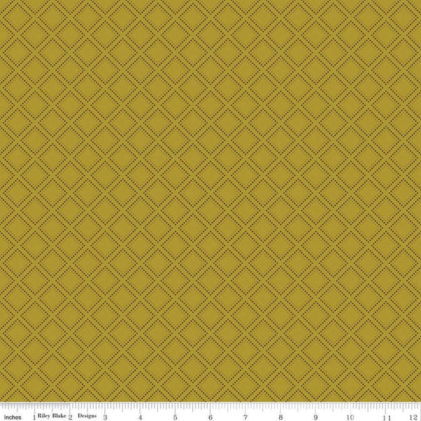 SALE Fall's in Town Grid C13517 Green by Riley Blake Designs - Thanksgiving Autumn Lattice Squares Geometric - Quilting Cotton Fabric