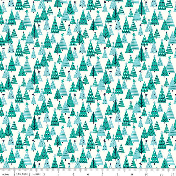 SALE Deck the Halls Happy Forest A 01666884A - Riley Blake Designs - Christmas Trees -  Liberty Fabrics  - Quilting Cotton Fabric