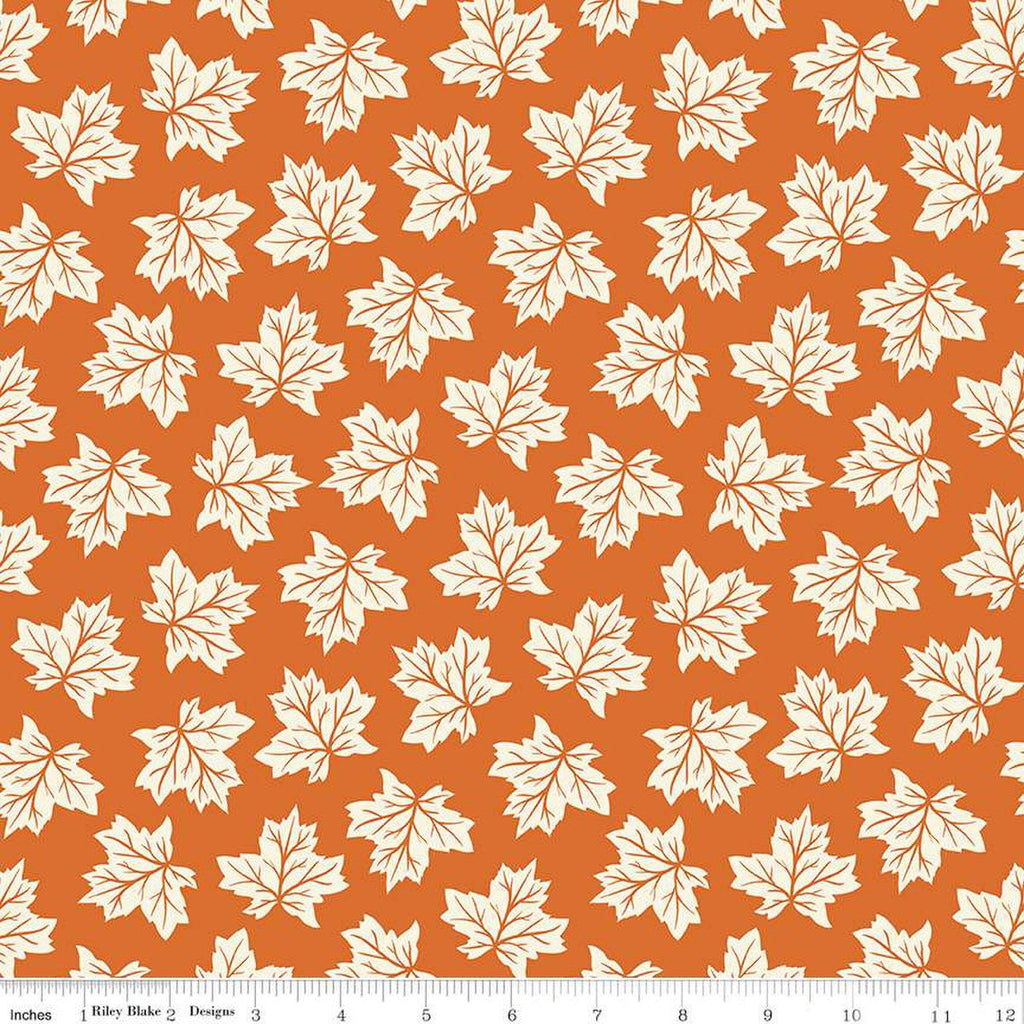 SALE Shades of Autumn Leaves C13472 Orange by Riley Blake Designs - Thanksgiving Fall Cream Leaves - Quilting Cotton Fabric