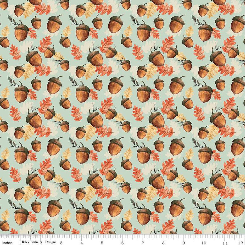SALE Shades of Autumn Acorns C13473 Tea Green by Riley Blake Designs - Thanksgiving Fall Acorns Leaves - Quilting Cotton Fabric
