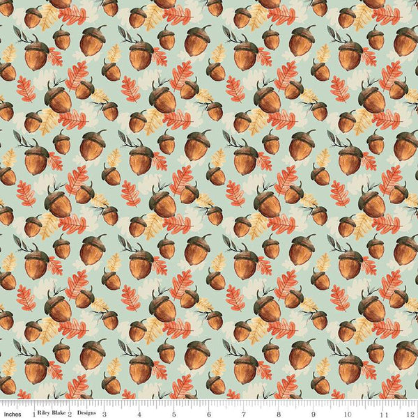 SALE Shades of Autumn Acorns C13473 Tea Green by Riley Blake Designs - Thanksgiving Fall Acorns Leaves - Quilting Cotton Fabric