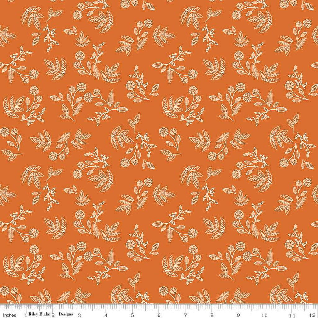 SALE Shades of Autumn Sprigs C13474 Orange by Riley Blake Designs - Thanksgiving Fall Floral Flowers Leaves - Quilting Cotton Fabric