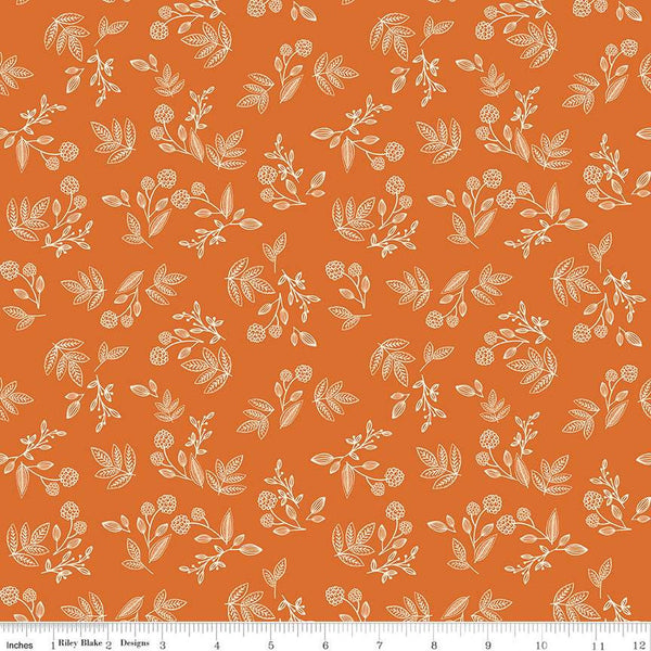 SALE Shades of Autumn Sprigs C13474 Orange by Riley Blake Designs - Thanksgiving Fall Floral Flowers Leaves - Quilting Cotton Fabric