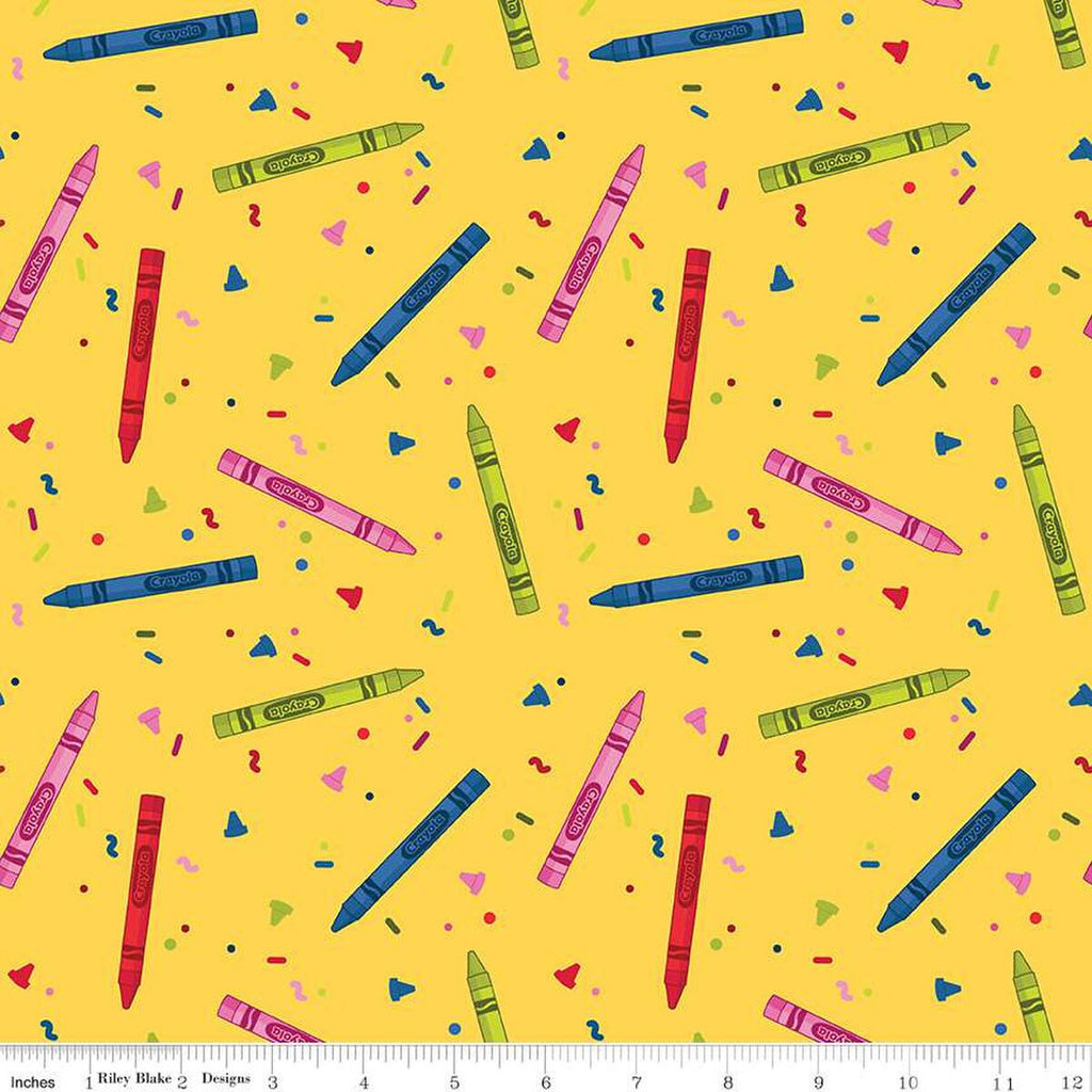 SALE Colors of Kindness Crayons C13681 Yellow by Riley Blake Designs - Crayola Squiggles Dots - Quilting Cotton Fabric - Licensed Product
