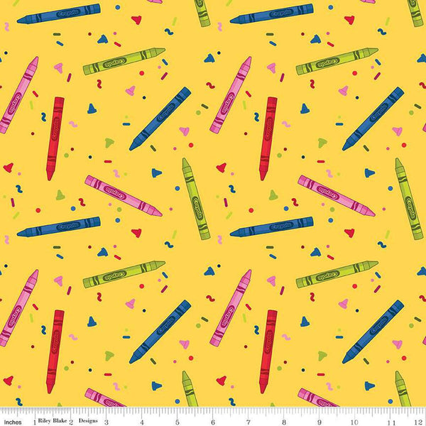 SALE Colors of Kindness Crayons C13681 Yellow by Riley Blake Designs - Crayola Squiggles Dots - Quilting Cotton Fabric - Licensed Product